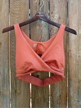 JOYLAB Women’s Rust Orange Wrap-Front Sports Bra Back Cut Out Size Large